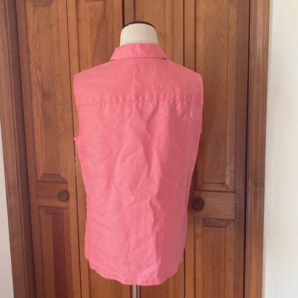 Liz Claiborne Pink Irish Linen Buttondown Sleeveless Blouse, Size M - Picture 4 of 9